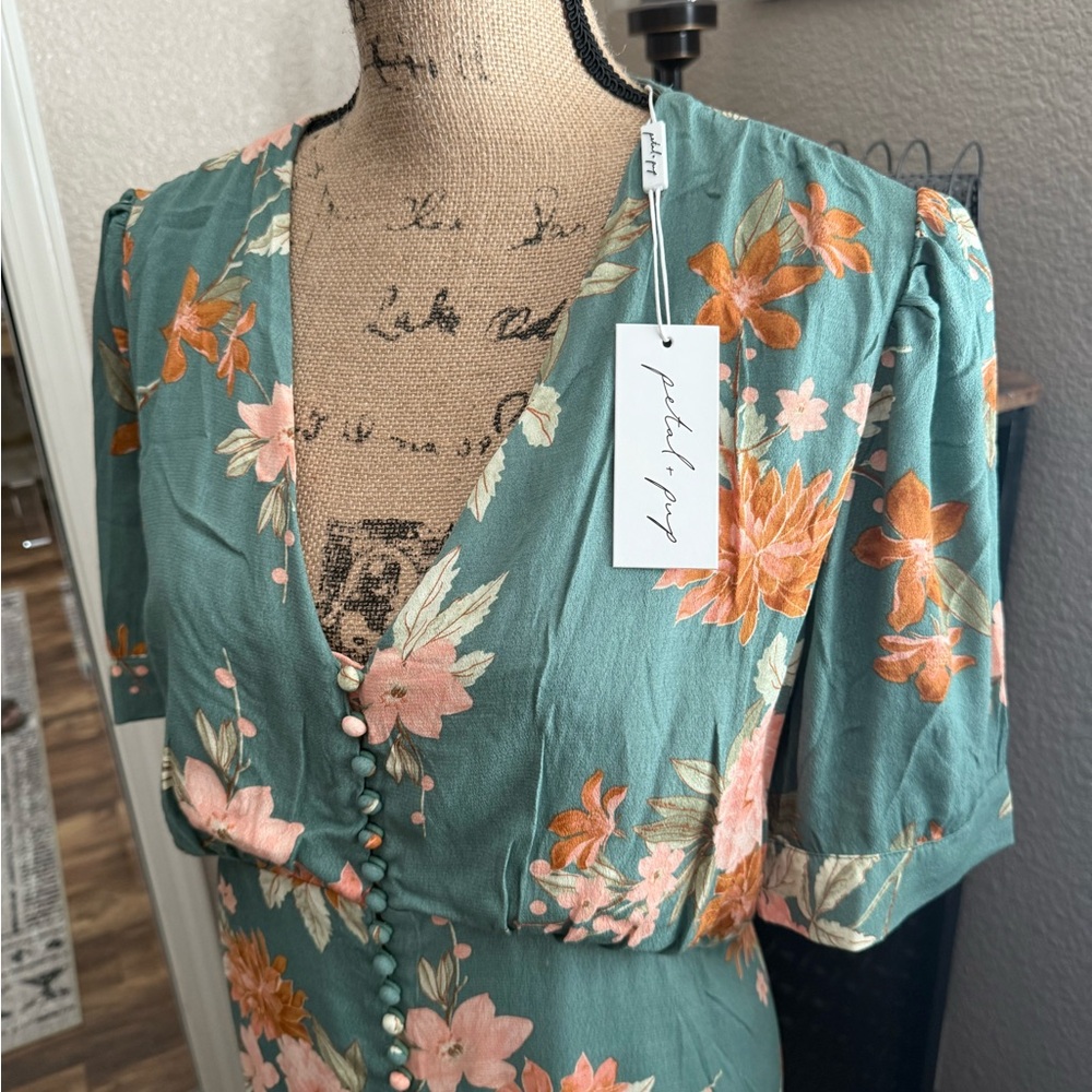 Petal & Pup Pink and Green Flutter Sleeve Sundress - Picture 3 of 5